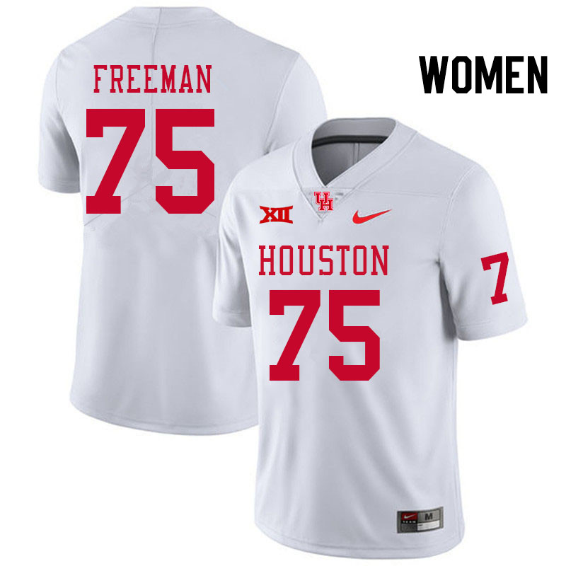 Women #75 Jack Freeman Houston Cougars Big 12 XII College Football Jerseys Stitched-White - Click Image to Close